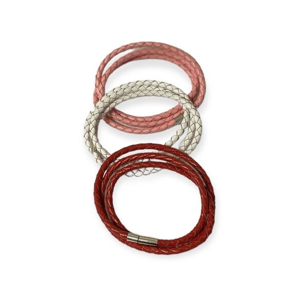 Red Multi Wrap Braided Leather Bangle Bracelet NEW - Picture 3 of 4